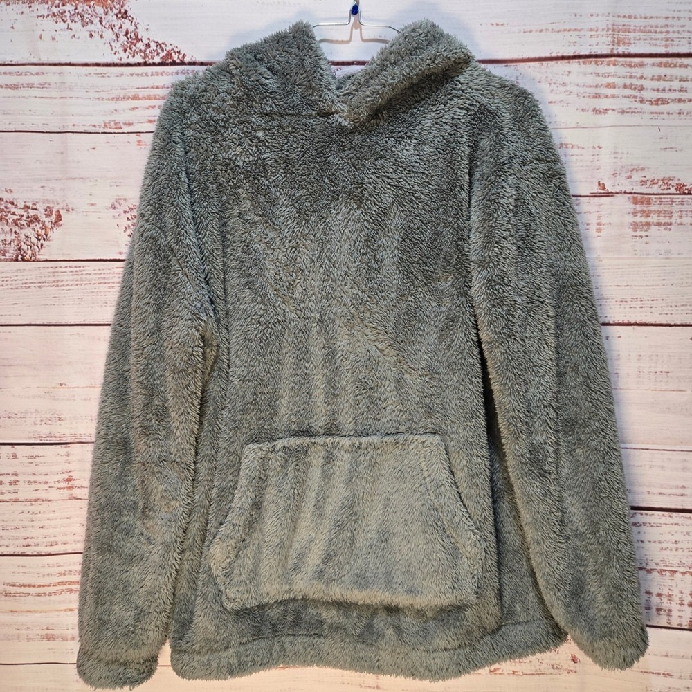 Aeropostale Gray Fuzzy Hoodie‎ Women Sm/Med Kangaroo Pocket Elastic Waist
